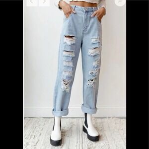 NWT Fashion Nova Distressed High Waist Straight Leg Jean SZ 11